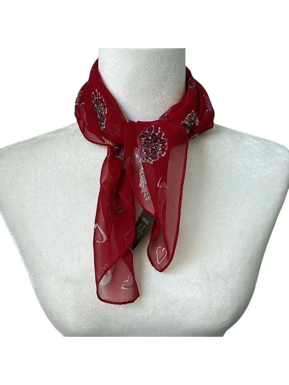 Echo Red Love Theme Sheer Silk Square Scarf